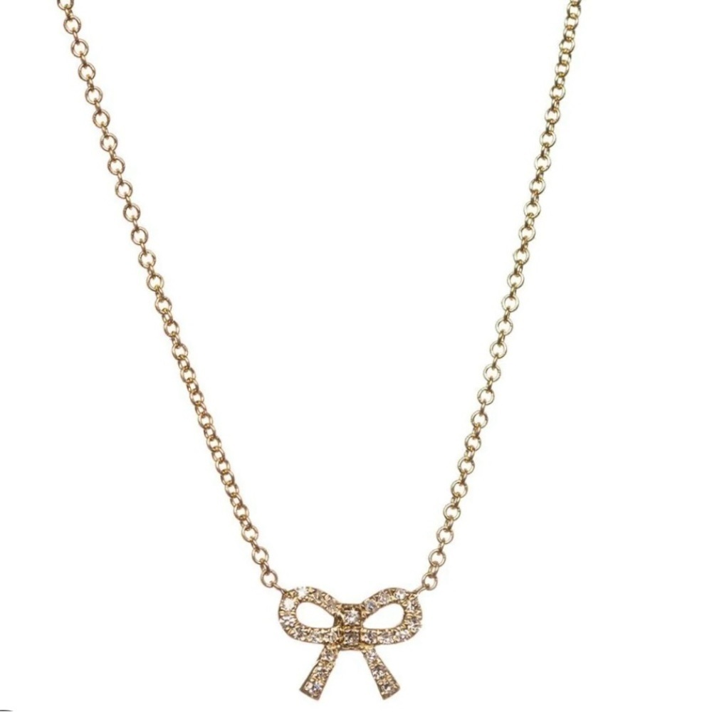 14k Yellow Gold and Diamond Bow Necklace